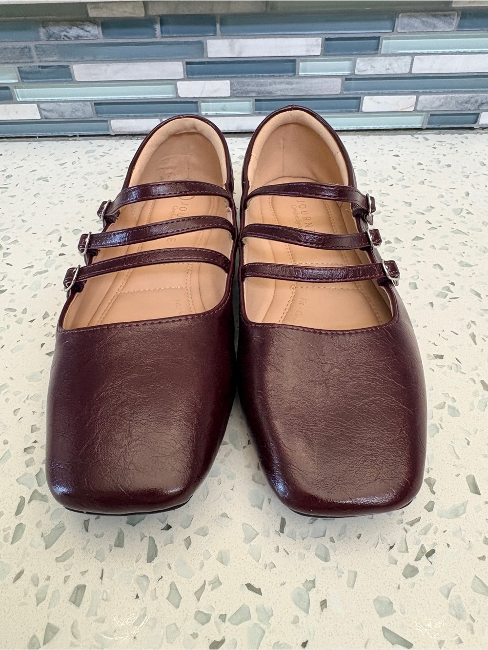 Journee Collection Triple-Strap Mary Jane Flats - Wine